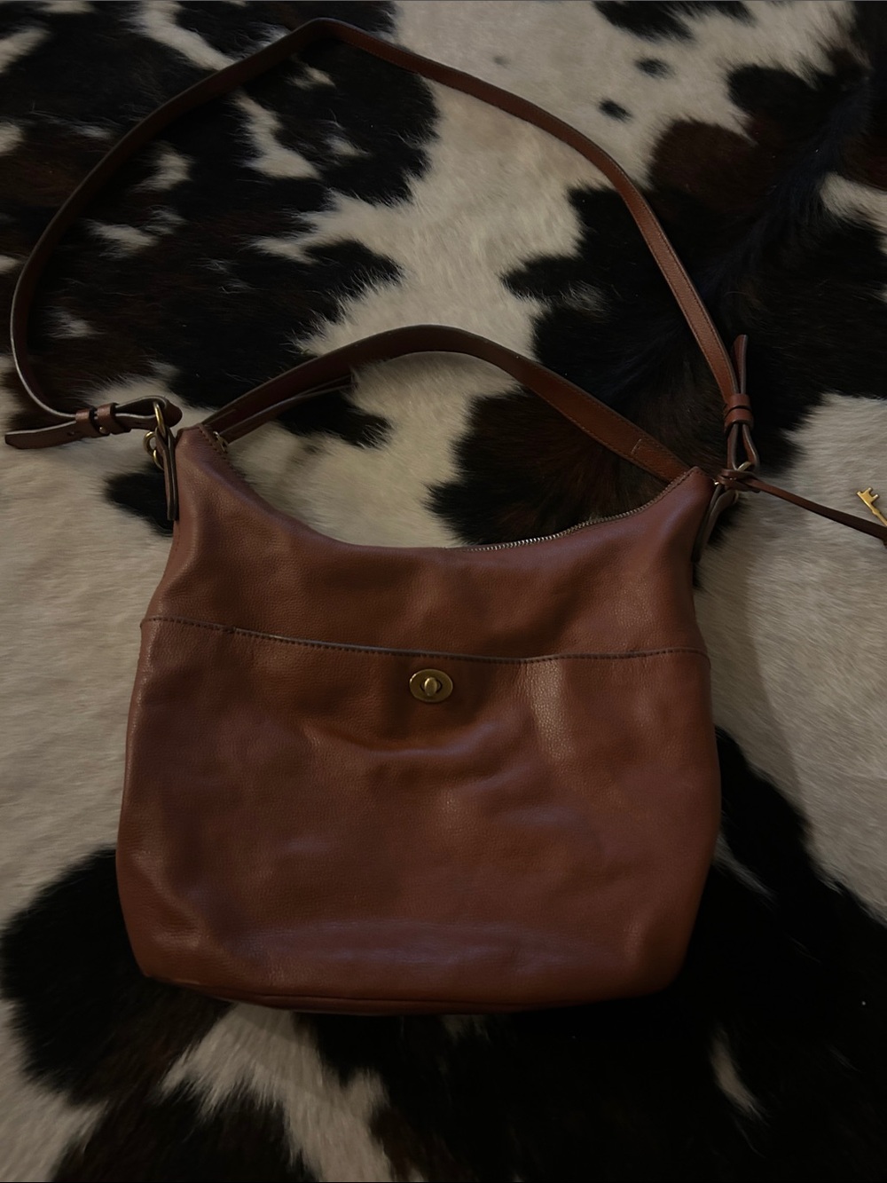 Fossil Chestnut Brown Leather Hobo Shoulder Bag